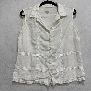 Sundance Catalog Shirt Womens Large Linen Sleeveless Button Up Top Made in USA